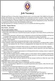 Degree in a business/finance related field. Anglican Church Finance Director Career Unit