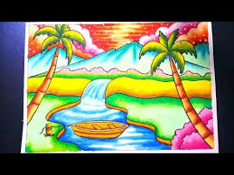 Lukisan pemandangan air terjun yang ditempatkan di dalam rumah, gedung. Menggambar Pemandangan Air Terjun Dan Gunung Drawing Scenery Of Waterfall And Mountain Youtu Art Drawings For Kids Drawing Scenery Bird Paintings On Canvas
