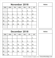 Printable Blank Two Month Calendar November December 2018 Template September Calendar Printable Calendar June