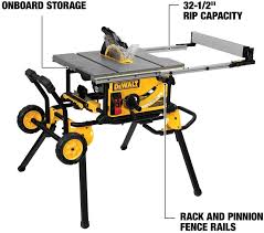 The Dewalt Dwe7491rs 10 Inch Jobsite Table Saw With 32 1 2 Inch 82 5cm Rip Capacity And A Rolling Stand Features Jobsite Table Saw Table Saw Stand Table Saw