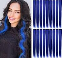 16 Pcs 21 Inch Colored Hair Extensions Clip in,Blue Wigs Heat Resistant  Straight Party High Gloss Blue Hair Accessories Gifts for Women (Sapphire  ...