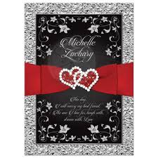Wedding Invitation Black Red Silver Floral Joined Hearts Faux Silver Foil Red Wedding Invitations Black Wedding Invitations Modern Indian Wedding Invitations