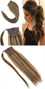 Summer Choice Youngsee Dark Brown With Caramel Blonde Wrap Around Ponytail Human Hair Extens Clip In Ponytail Black Natural Hairstyles Human Hair Extensions