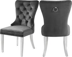 2 Meridian Furniture Carmen Grey Velvet Dining Chairs In 2020 Velvet Dining Chairs Dining Chairs Dining Chair Set