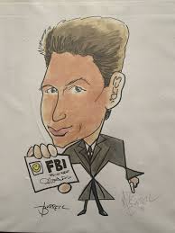 Signed X-Files Fox Mulder Cartoon Caricature Print by Mike Burrell