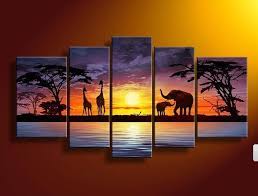 See more ideas about africa silhouette, african art, african pattern. African Landscape Evening Red Five Part Mural As Real Oil Painting