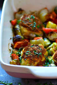 A Flavorful Moroccan Spice Rub Coats Every Inch Of These Juicy Chicken Thighs With Tender R Chicken Brussel Sprouts Lunch Recipes Healthy Chicken Thigh Recipes
