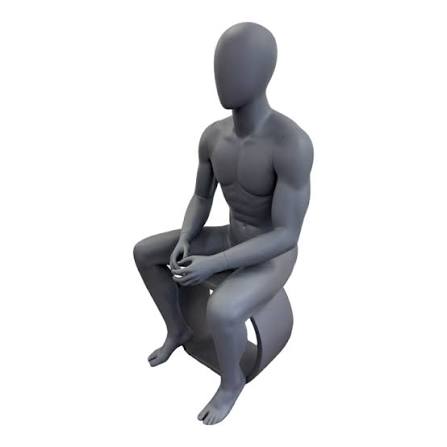 Full Body Seated Male Mannequin - Grey