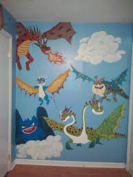 Mural That I Painted On My Sons Wall The Characters From How To Train Your Dragon Kids Room Murals Kids Wall Murals Dragon Wall Mural
