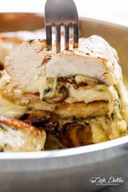 Add spinach and wine cook until wine is evaporated. Cheesy Garlic Butter Mushroom Stuffed Chicken Cafe Delites