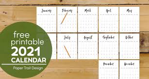 Small printable calendar 2021 monthly. 2021 Free Printable Monthly Calendar Paper Trail Design