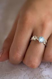Aquamarine And Diamond Leaf Engagement Ring Boho Engagement Ring Nature Inspired Engagement Ring Vintage Style Engagement Rings