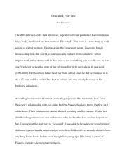 He was always quick to. Frsh Reaction 1 Docx Educated Part One Tara Westover The 20th February 2018 Tara Westover Together With Her Publisher U00a8random House New York U00a8 Course Hero