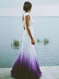 Mermaid V Neck Open Back Purple Dip Dye Chiffon Wedding Dress Dip Dye Wedding Dress Dye Wedding Dress Ombre Wedding Dress