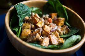 Spinach Salad With Roasted Vegetables And Spiced Chickpeas Nytimes Com Spinach Salad Roasted Vegetables Whole Food Recipes
