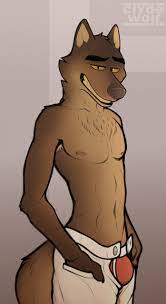 130827 - suggestive, artist:clyde_wolf, mr. wolf (the bad guys), canine,  mammal, wolf, anthro, dreamworks animation, the bad guys, 2021, armpit  fluff, armpits, belly button, bottomwear, brown body, brown fur, bulge,  clothes, fluff,