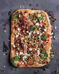 Eggplant Pistachio And Pomegranate Pizza Recipe Recipe Pomegranate Recipes Pepperocini Recipes Vegetarian Pizza Recipe