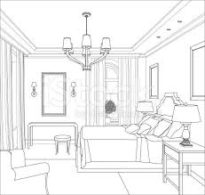 Bedroom Furniture Retro Style Room Editable Outline Sketch Of A Interior Design Drawings Interior Design Sketches Design