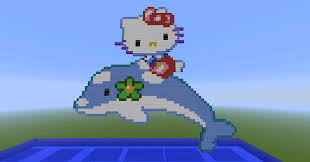 Hello Kitty Riding A Dolphin In Minecraft Hello Kitty Kitty Dolphins For Kids