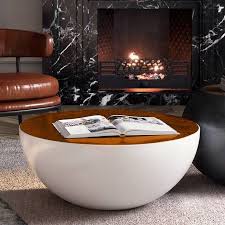 Modern Style Round Drum Coffee Table Black White With Brown Top In 2020 Drum Coffee Table Round Drum Coffee Table Modern Bowl