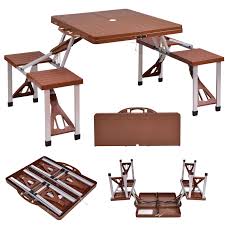 Costway Plastic Portable Suitcase Picnic Table Brown Walmart Com In 2020 Folding Picnic Table Camping Picnic Table Portable Picnic Table
