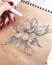 Today i complied easy flower drawings step by step for you. Hand With Red Nail Polish Holding A Pencil Drawing An Orchid Flower Doodles Flower Sketches Flower Drawing Art Journal Cover
