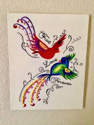 True Love Simple Bird On Tree Drawing Rainbow Bird Acrylic Painting Acrylic Painting Canvas Acrylic Painting Canvas Painting