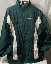 Adidas Black And White Jacket Mens Vintage Adidas Jacket Men Xxl Large Lined Full Zip Green Black White Old School Adidas Jacket Mens Jackets White Adidas