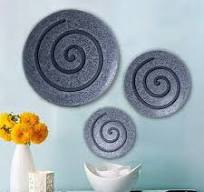 Round Sandstone and Glass Wall Decor with Spiral Design Set of 2, Large,  Gray