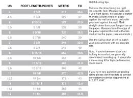 Roller Skate Size Chart