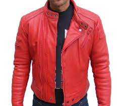 Mens Bomber Leather Jacket Red Col Leather Jacket Men Leather Jacket Style Red Jacket Leather