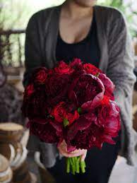 We bought this bouquet for my daughter's elopement in september. Gorgeous Dark Red Peonies December Wedding Whim Florals Red Bouquet Wedding Peonies Wedding Centerpieces Red Wedding Flowers