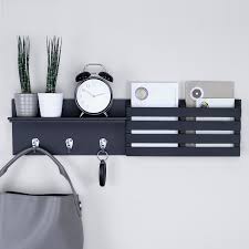 Key holder rack for wall. Ballucci Wooden Mail Holder And Coat Key Rack Wall Shelf With 3 Hooks 24 X 6 Black Walmart Com Walmart Com