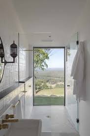 Bathroom Walk In Shower With Floor To Ceiling Window With A View Brushed Matt Brass Taps And Towel Rail White Han Bathroom Inspiration Window In Shower Home