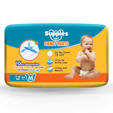 Buy Supples Comfy Diapers, Medium (M), 34 Count, 7-12 Kg, 10 hrs Absorption  and Cottony Soft Material Baby Diaper Pants Online at Low Prices in India -  Amazon.in