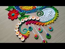 Colourful Peacock Rangoli For Diwali Dhanteras Dhanteras Rangoli Youtube Rangoli Designs Diwali Peacock Rangoli Rangoli Border Designs