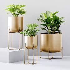 Spun Metal Standing Planter Brass West Elm Planter Stand Indoor Planters Planters