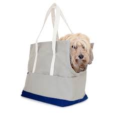 Love Thy Beast Canvas Pet Tote In Grey Navy