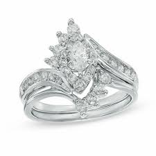 1 Ct T W Marquise Diamond Frame Bridal Set In 14k White Gold