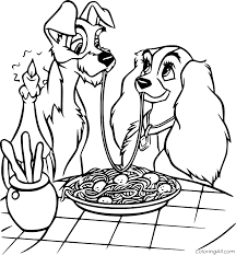 Netti spaghetti coloring for kids. Lady And Tramp Eating Spaghetti Coloring Page Coloringall