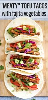 This is happiness on a plate! Vegan Tofu Tacos With Fajita Peppers And Onions