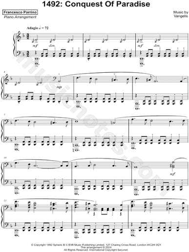 Francesco Parrino "1492: Conquest of Paradise" Sheet Music (Piano Solo) in  D Minor - Download & Print - SKU: MN0290103