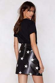 Star Print Faux Leather Mini Skirt Leather Mini Skirts Leather Mini Skirt Outfit Mini Skirts