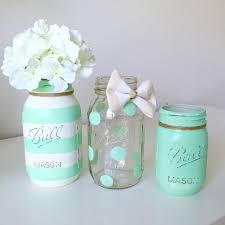 Baby Shower Mason Jar Decor Baby Boy Shower Baby Girl Shower Mint Painted Mason Jars Centerpie Mason Jar Baby Shower Mason Jar Decorations Mason Jar Crafts