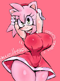 Rule 34 - 1girls Amy Rose Animal Ears Arms Behind Back Breast Focus Gloves  Green Eyes Hedgehog Hedgehog Girl Huesilloskolz Huge Breasts Pink Dress Pink  Hair Pink Skin Solo Sonic (series) Sonic