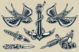 If you're a traditional tattoo artist or a beginner wanting to try your hand in the world of tattooing, chances are you've handled a coil tattoo machine before. Vintage Tattoo Designs Monochrome Set With Anchor Flying Swallows Knives Tattoo Machine Isolated Vector Illustration Royalty Free Cliparts Vectors And Stock Illustration Image 129229881