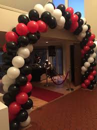 Party Red Black And Gold Balloon Arch Super Red Black And White Spiral Balloon Arch We Could Also Carry Black And Red Balloons To Th Black And White Balloons Graduation Party Decor Black Balloons