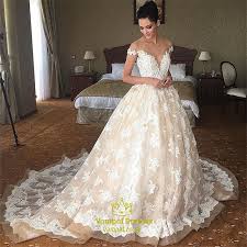 4.1 out of 5 stars. Elegant Light Champagne Long Wedding Dress With Lace Overlay And Train Vampal Dresses