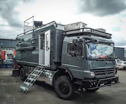This Is A Mercedes Atego 4x4 Truck That Features A Sky Hatch So You Can Get Up To The Rooftop Deck And Enjoy The Stunn Expedition Vehicle Overland Truck Unimog