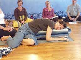 Supported Childs Pose With Twist Yogatodd Com Restorative Yoga Restorative Yoga Sequence Poses